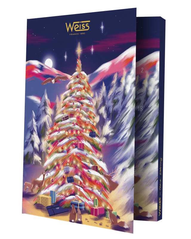 Calendrier de l'avent de la chocolaterie Weiss avec illustrations colorées de Clara Debray